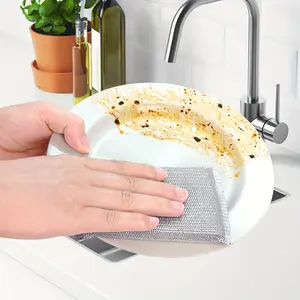 Large silver multi-purpose magic steel wire sponge scrubbing pad - double-sided, scratch free kitchen cleaning sponge, suitable for tableware and household use, durable kitchen tool scrubbing sponge