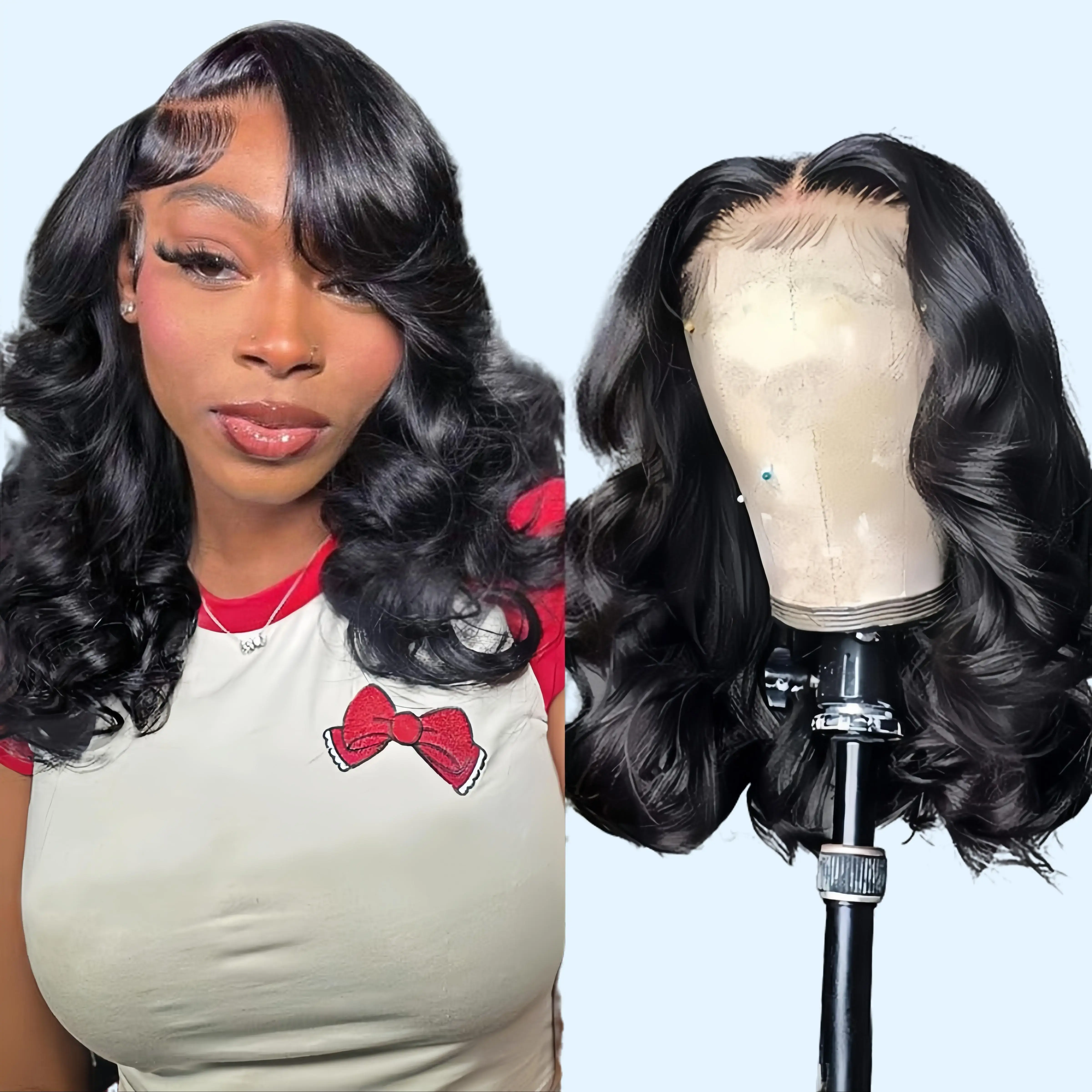 Summervibes UF Hair Bob Wig Human Hair 13x6 Lace Front Wigs Human Hair Pre Plucked Body Wave 180% Density 16 Inch HD Lace Frontal Short Glueless Wigs for Women (16 inch, Natural Black)