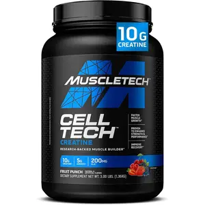 Creatine Monohydrate Powder MuscleTech Cell-Tech Creatine Post Workout Recovery Drink Muscle Builder For Men & Women Muscle Building Supplements Fruit Punch, 3 lbs (27 Serv)