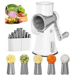 Cambom Rotary  Vegetable Slicer Cheese Grater, 5 Replaceable Blades Large Feed Port Stable base suction cups