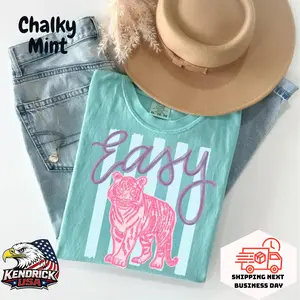 Comfort Colors Everyday Easy Tiger T Shirt, Girly Trendy Kid Shirt, Women Pink Preppy Prep T Shirt, Summer Bay Coastal Watercolor Stripes Tee