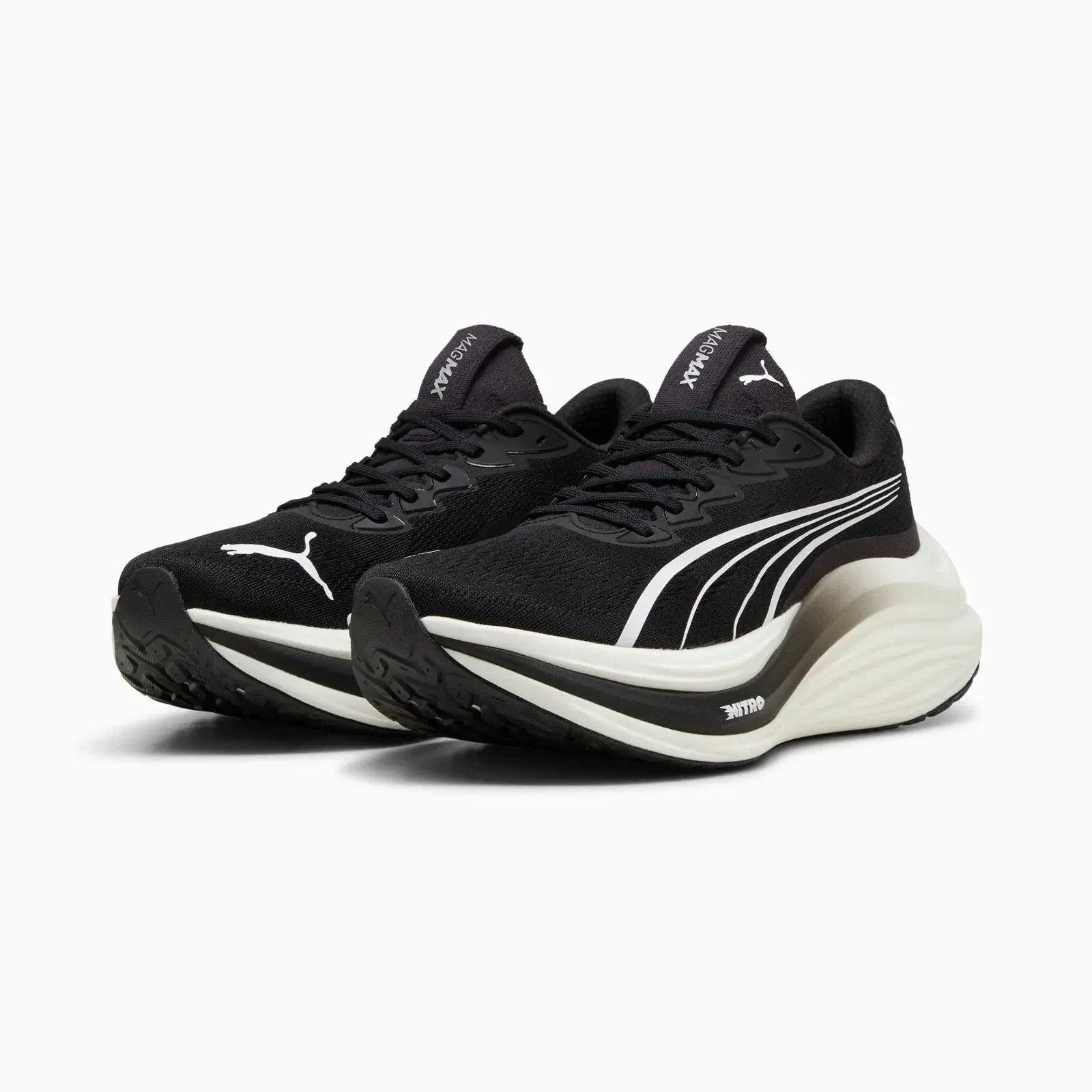 PUMA Mag Max Nitro Running Shoe in Black/White | Men's Low-Top