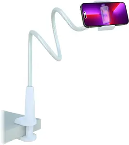Io0st Marry Cell Phone Clip Bed Stand Holder, with Grip Flexible Long Arm Gooseneck Bracket Mount Clamp for Desk, Compatible with All mobile Phones Cellphone Apple Iphone 17 16 15 14 Samsung Adjustable Smartphone