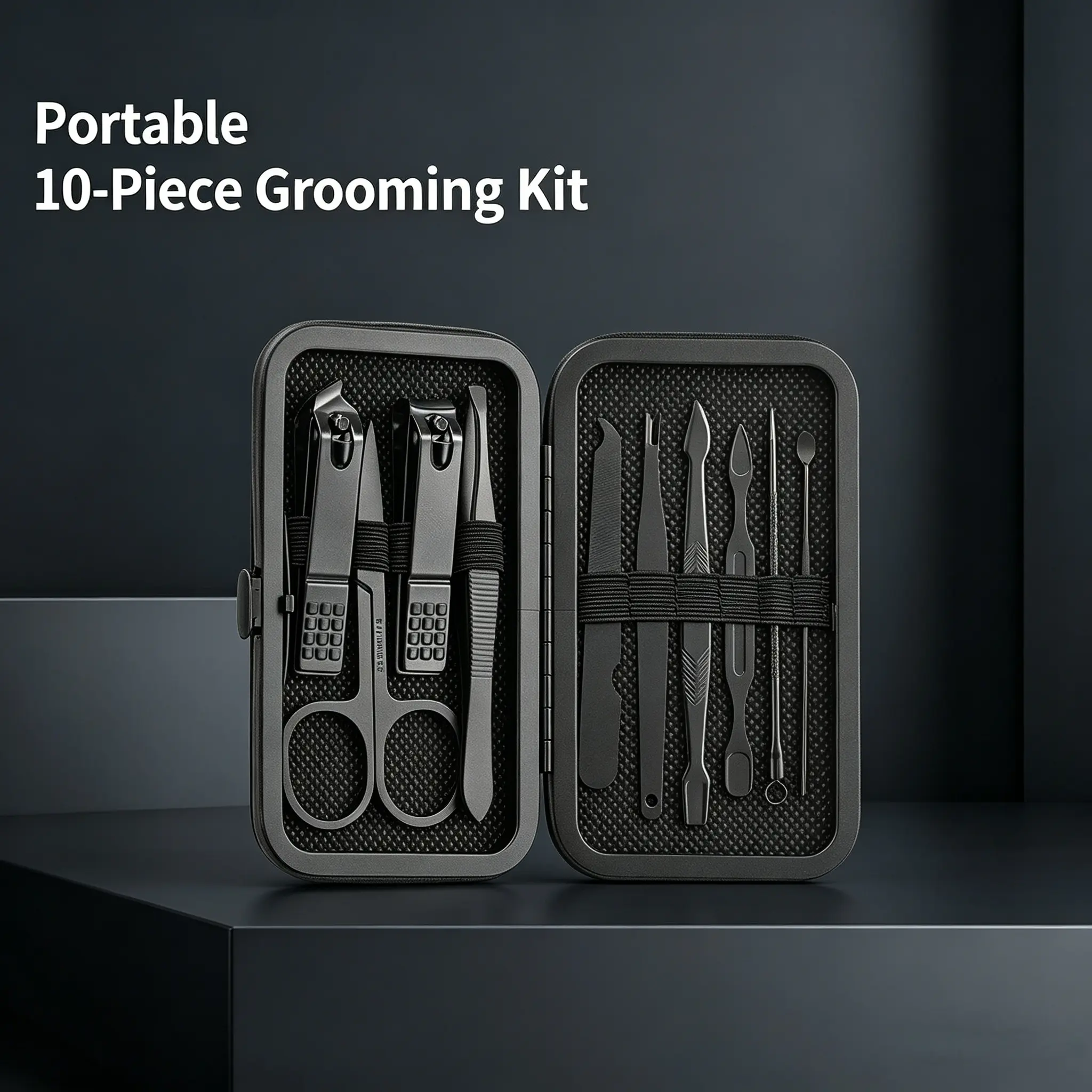 Black Nail Clipper Set Manicure Pedicure Tool Kit Cuticle Clean Ear Pick Metal Material Home Personal Care Grooming Travel Portable Holiday Gift
