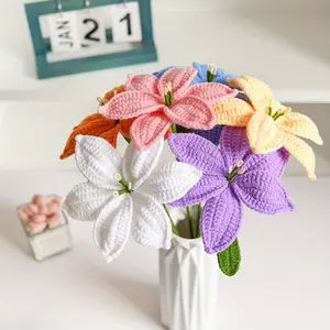 Handmade Crochet Lily Knitted Decorative Bouquet, Crochet Flowers Bouquet, Indoor Flower, Universal Setting, Perfect Gift for Harvest Festival