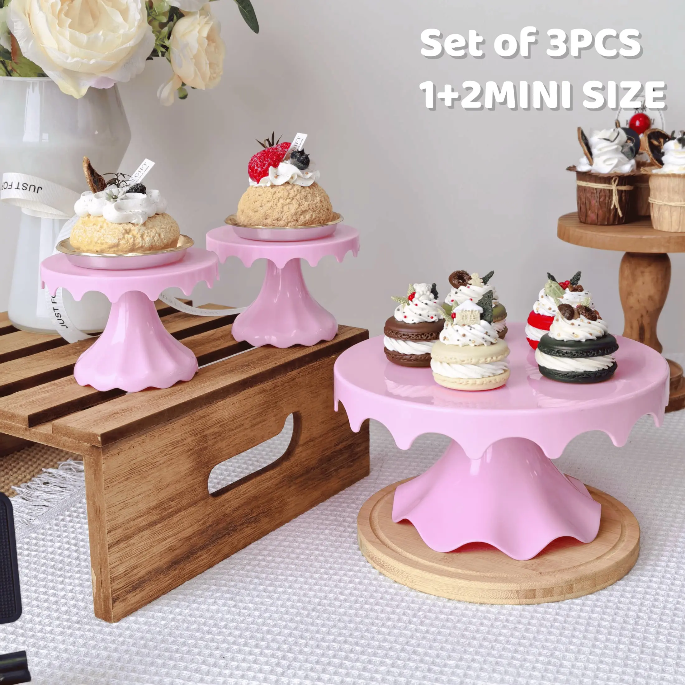 Cake Stand Set Of 3, Plastic Cupcake Holders For Dessert Table, Round Dessert Stands For Party,Wedding,Birthday,Celebration,Anniversary
