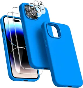 Entronix Case for Apple iPhone 17/16/15/14/13/12/11 Air/Plus/Pro Max - Liquid Silicone, 2 Clear Camera Lens & 2 Tempered Glass Screen Protector