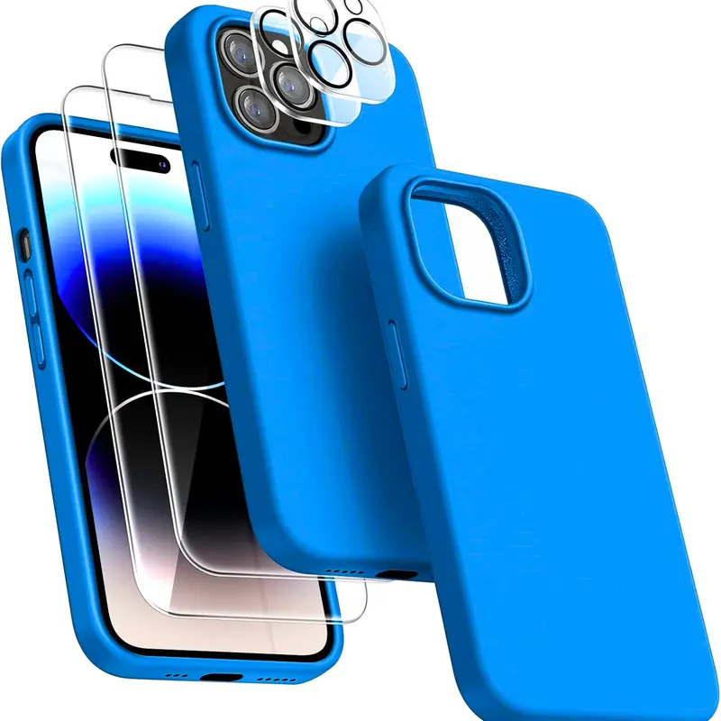 Entronix Case for Apple iPhone 17/16/15/14/13/12/11 Air/Plus/Pro Max - Liquid Silicone, 2 Clear Camera Lens & 2 Tempered Glass Screen Protector