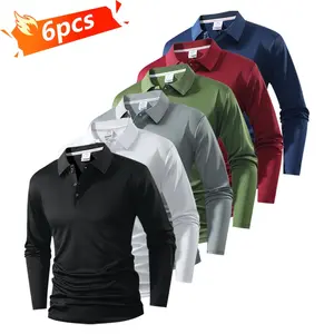 Men’s 6-Piece Long-Sleeve Polo Shirt Set – Quick-Dry Golf & Tennis Apparel with Comfortable Color-Block Collar & Cuff Design for Casual & Athletic Wear polo  bundle christmas tag