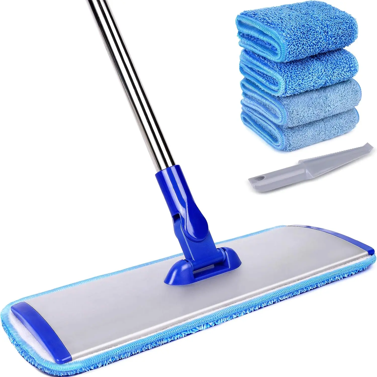 18" Professional Microfiber Mop Floor Cleaning System, Flat Mop with Stainless Steel Handle, 4  Washable Mop Pads, Wet and Dust Mopping for Hardwood, Vinyl, Laminate, Tile Cleaning