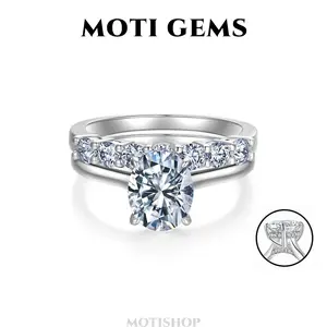 MOTI GEMS 2CT Center Oval Cut Hidden Halo High Setting Graduated Engagement Ring Set Classic for Women Lab-Created Synthetic Moissanite D VVS1 Stackable Hypoallergenic Wedding Anniversary Gift Fine Jewelry