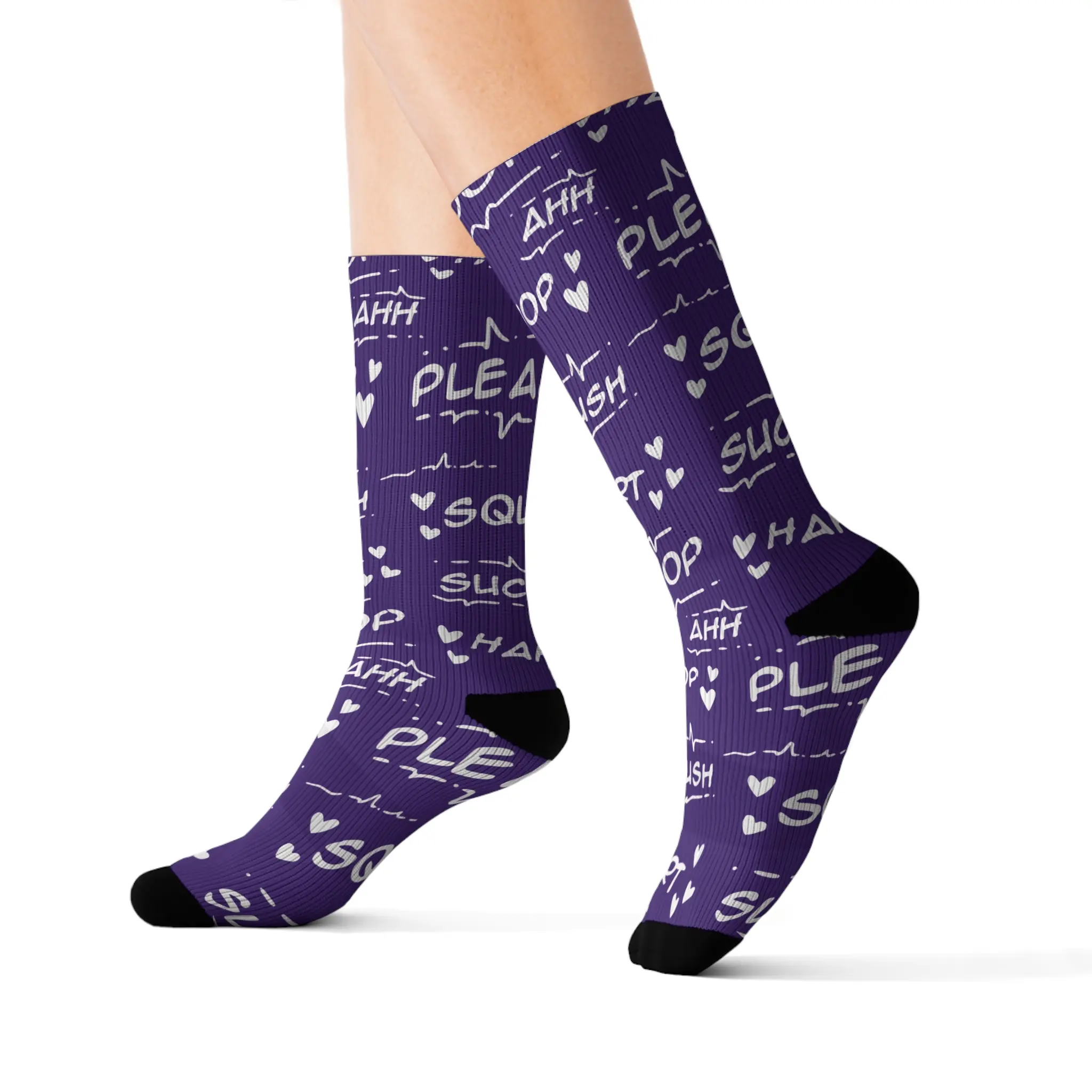 Purple - LewdFX Doujin Socks - Cute Whimsical Manga Socks - Fun Gift for Anime Watchers and Manga readers, Sock Lovers, Valentine's Day, Cozy Wear, Cute Home Accessories, Playful Fashion