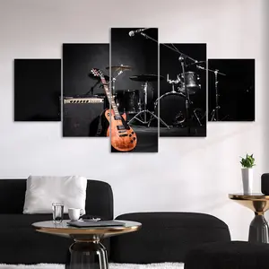 Music Themed Canvas Painting, 5 Counts/set Modern Art Musical Instrument Poster, Wall Art Decor for Home Living Room Bedroom Office, Ornaments