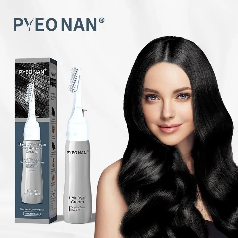 PYEONAN Unisex Hair Dye Cream Comb, Black Truffle With Herbal Ingredients, No Bleaching 2 in 1 for Grey Coverage, Hair Coloring & Hair Care, 2.8 Oz./80g, Springtok