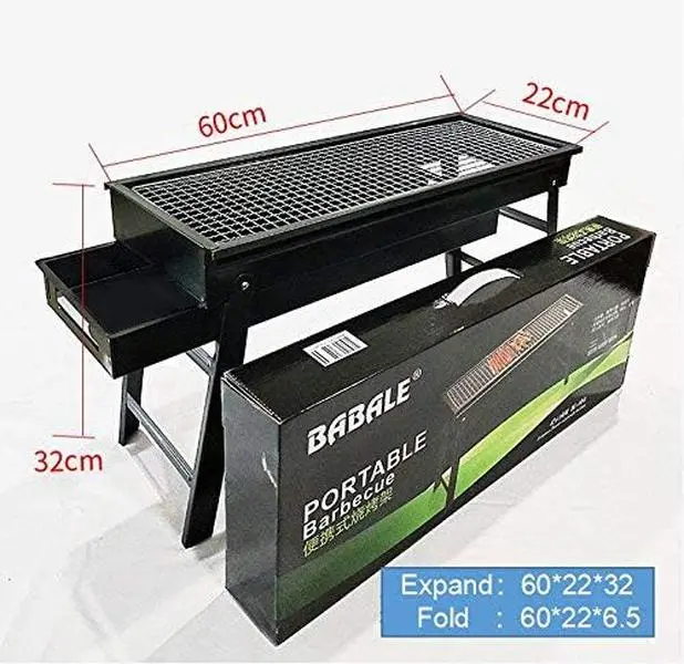 Portable BBQ Grill Foldable Design 60x22x32cm for Camping Picnics Tailgating & Beach Gatherings Durable Steel Construction