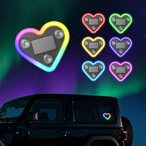 Solar Powered Heart Shape C-Pillar LED Light for Car Interior with Wireless Design and Modern Aesthetic 3.77" x 3.31" x 0.61"
