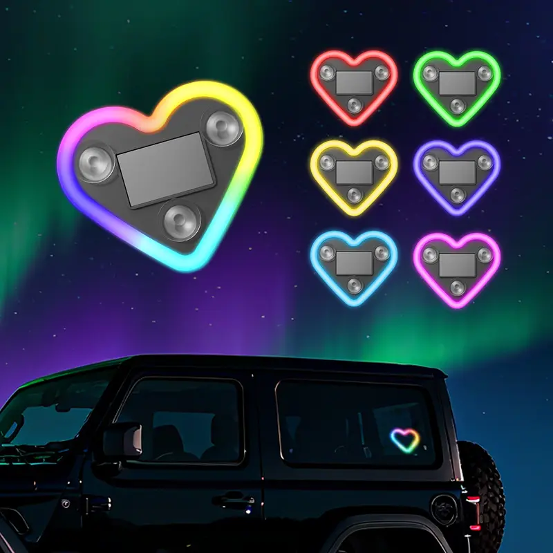 Joytutus Solar Powered LED Heart Shape C-Pillar Neon Light Eco-Friendly Wireless Car Interior Decor 9.57mm x 8.42mm x 15.36mm