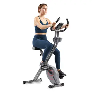 SUNNY Foldable Upright Exercise Bike Home Gym Workout Fitness Compact Space Saving X Bike with 14 Adjustable Magnetic Resistance Levels Performance Monitor Pulse Sensors Low Impact Cardio Indoor Cycling Bike 300 lbs Capacity for Home Workout