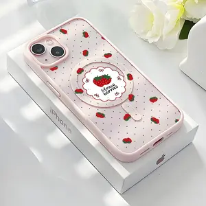 Strawberry Pattern Clear Magnetic Phone Case,Compatible with MagSafe Silicone Bumper Protective Cover For iPhone X XS 11 12 13 14 15 16 Pro Max Summer