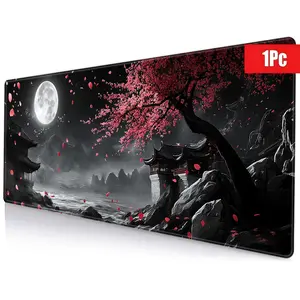 BHJLAXR Japanese Sakura Pattern Gaming Mouse Pad, Anime Mousepad, Anime Gaming Keyboard Pad, Non Slip Rubber Base with Stitching Edges Gaming Mouse Pad & Office Desk Pad