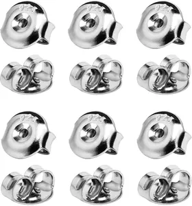 12PCS Real 925 Silver Earring Backs Replacements 18K White Gold Plated Hypoallergenic Secure Ear Locking for Stud Nut for Posts 6mm