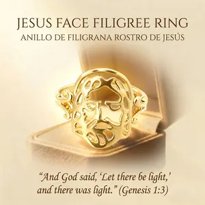OLDT Tarnish-Resistant Jesus Face Ring, 14K Gold Plated Christian Gospel Band, Religious Promise Jewelry & Everyday Spiritual Gift (Sizes 6-9)