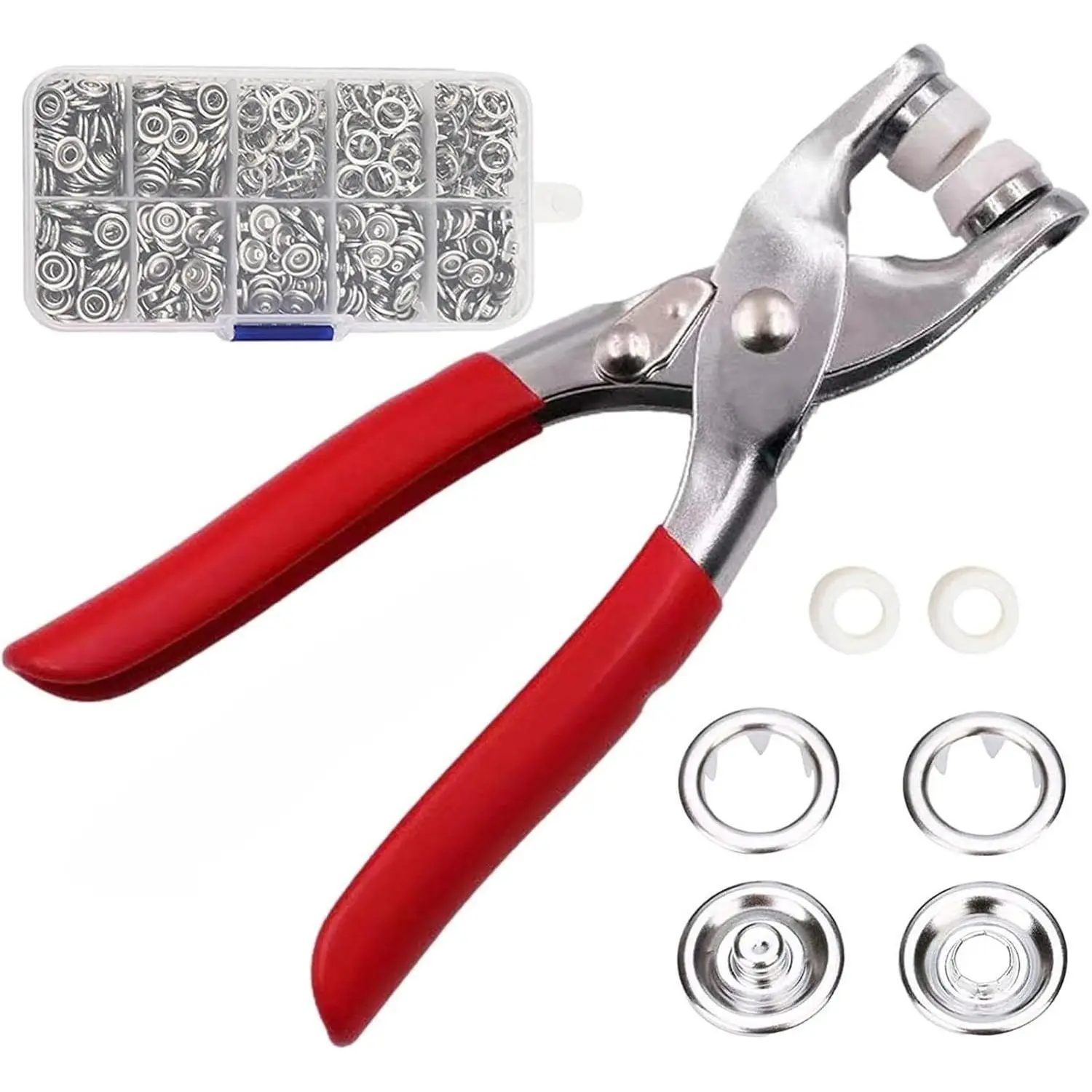 1PCS Metal Pliers + 100 Pairs of Clasps – Metal Snaps with Clamp Press Tool, Heavy Duty Snap Fastener Tool Kit, Craftsmanship DIY Replace Metal Snap Fasteners for Sewing, Leatherwork & Craft Projects, Easy to Use, Durable & Reliable