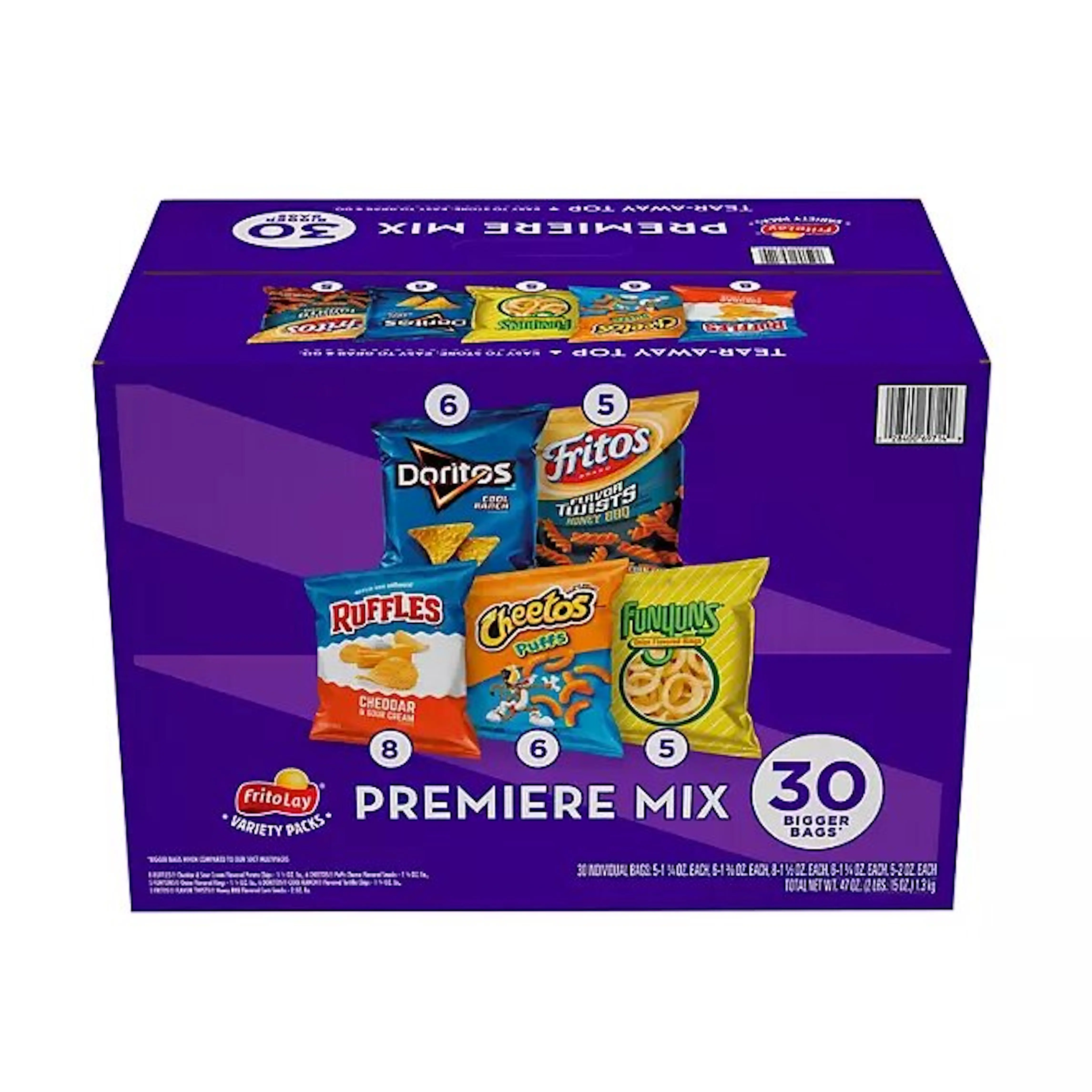 Frito_Lay Premiere Mix Variety Pack Chips and Snacks of Doritos, Ruffles, Funyuns, Cheetos and Fritos(30 ct.) Crunchy Snack Crispy