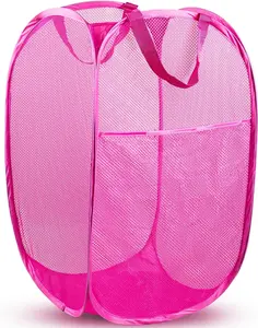 Pop Up Hamper, 1 PCS Mesh Pop Up Laundry Hamper, Foldable Mesh Laundry Basket with Space-Saving Design for Home, Dorm, Travel & Storage - Pink