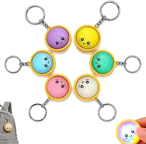 6 Pcs Mini Glowing Dumpling Keychain, Mini Dumpling Squishies Stress Relief Fidget Clicker Keychain for Backpacks, Bags.