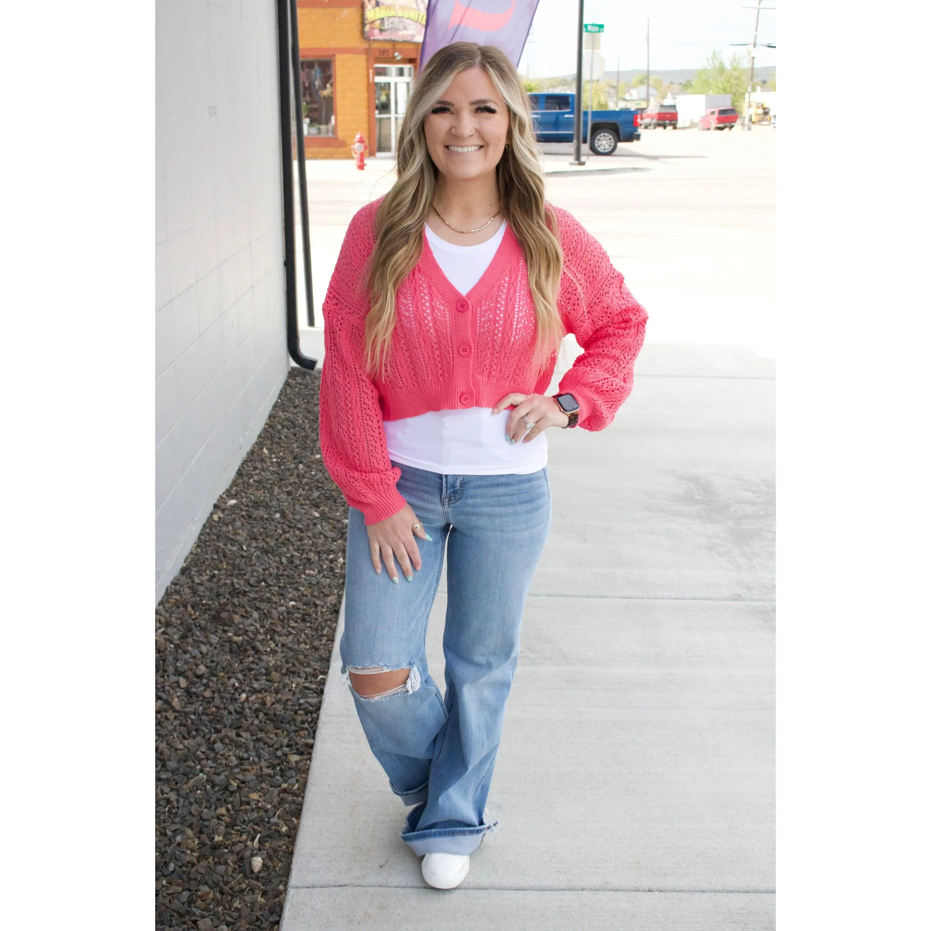Callie Cropped Cardigan - Pink