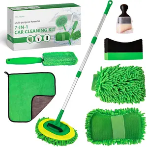 7-in-1 Car Detailing Kit - Multi-Purpose Complete Auto Set with Telescopic Mop, Microfiber Mitt,, Wheel & Brushes