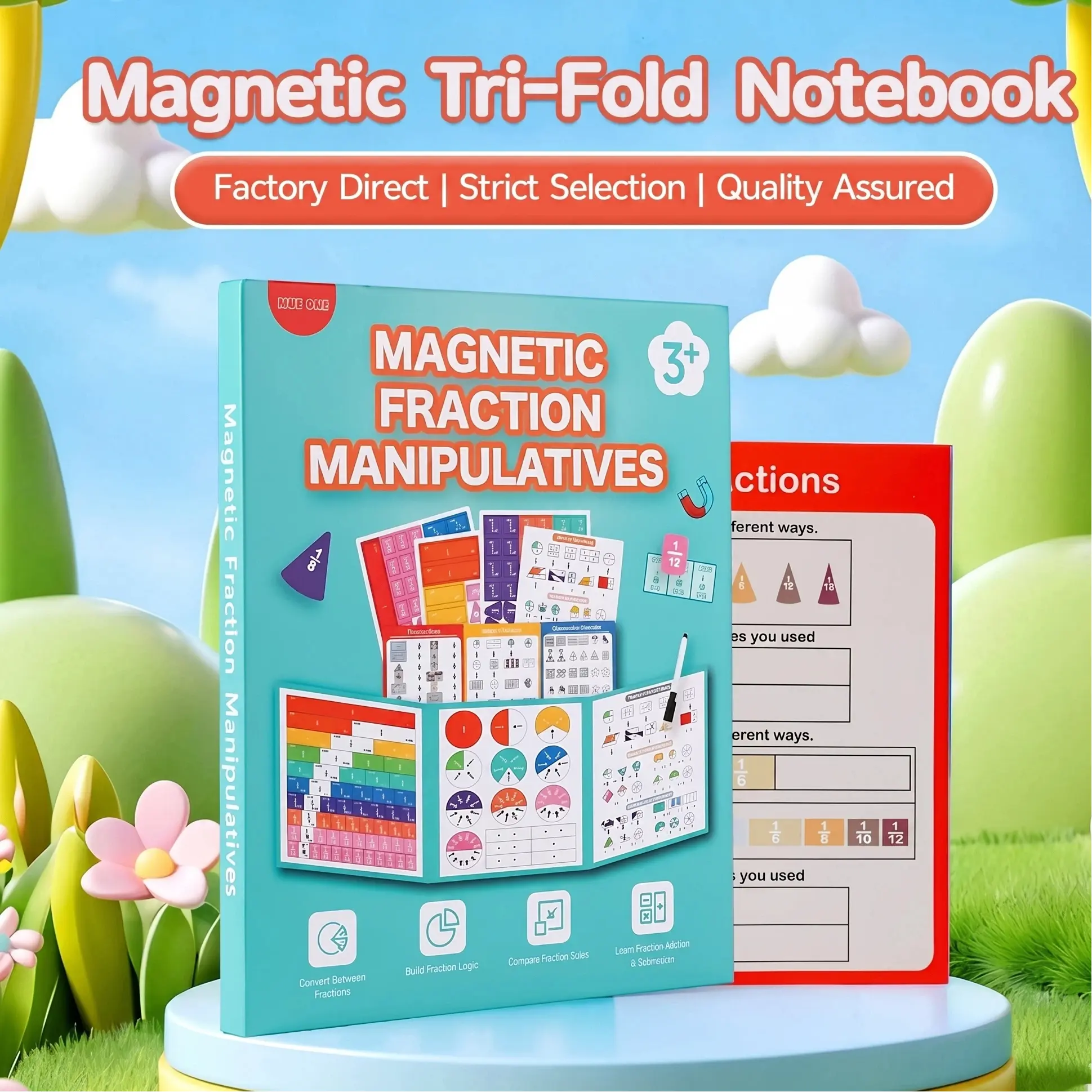 Magnetic Fraction Demonstration Book, 1 Set Math Teaching Aid, Learning Toy for Gift, Mathematical Knowledge Training Toys, Interactive Game Props, Educational Material,Easter Gifts