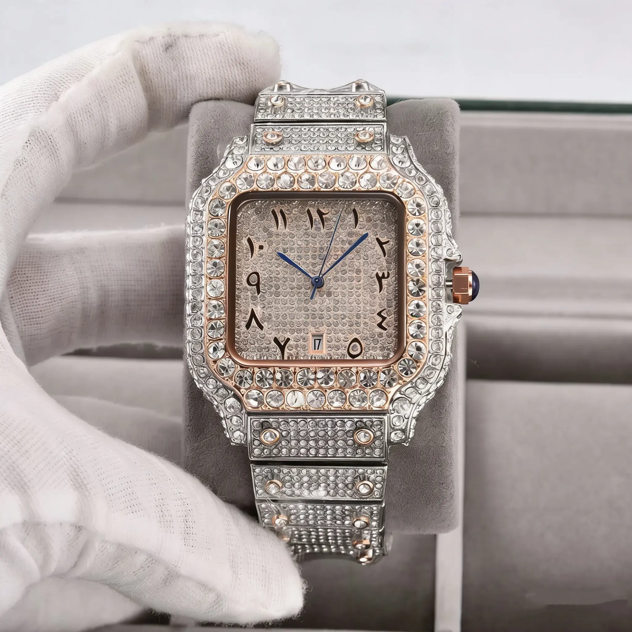 Men's Luxury Full Diamond Quartz Wrist Watch - Classic Design, Ideal for Party & Business, Perfect Gift for Fashion Enthusiasts, Diamond Wrist Watch