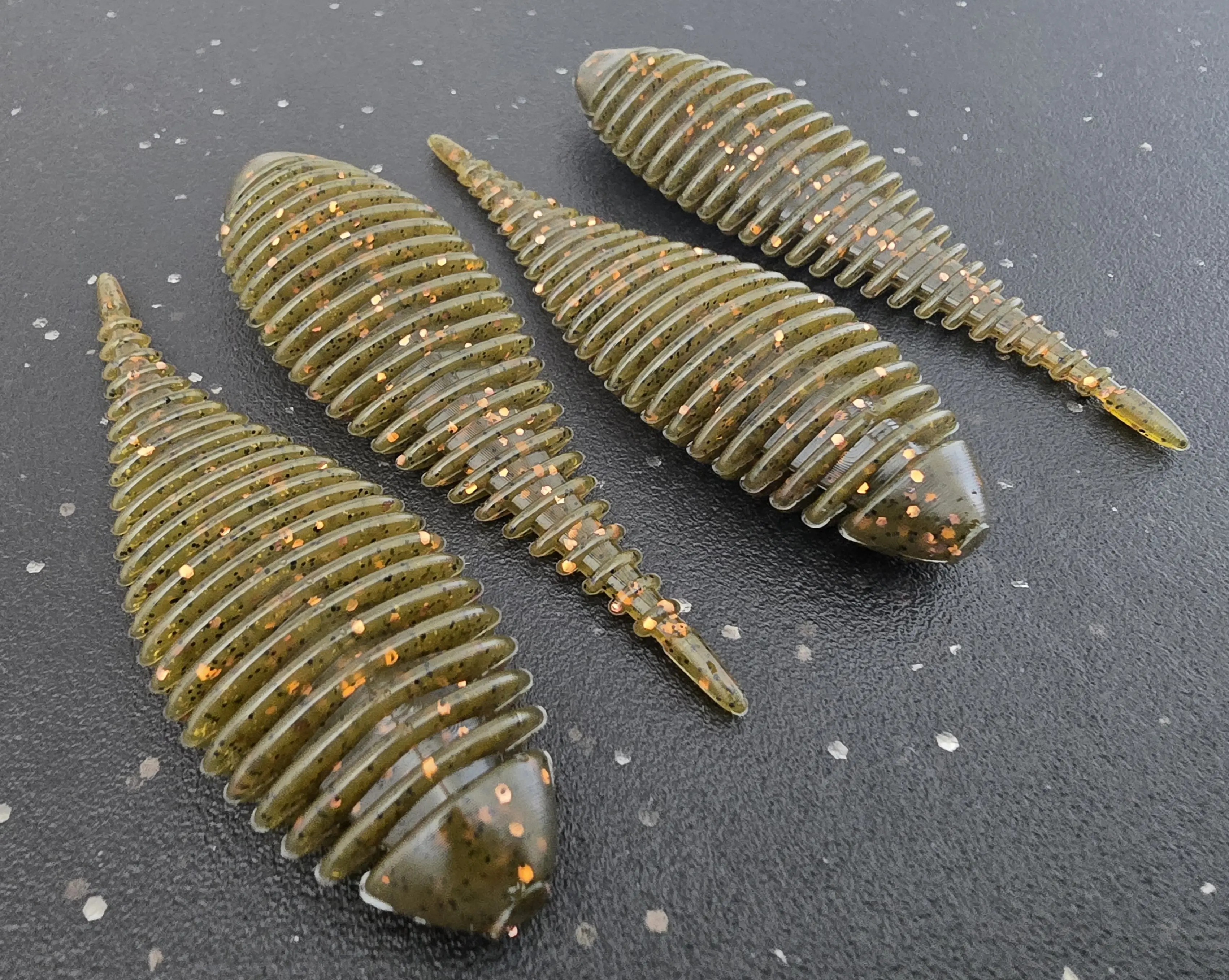 Sapper Baits 3.8" Ambush Gilly- Det Cord- Green Pumpkin with Black and Copper Flake