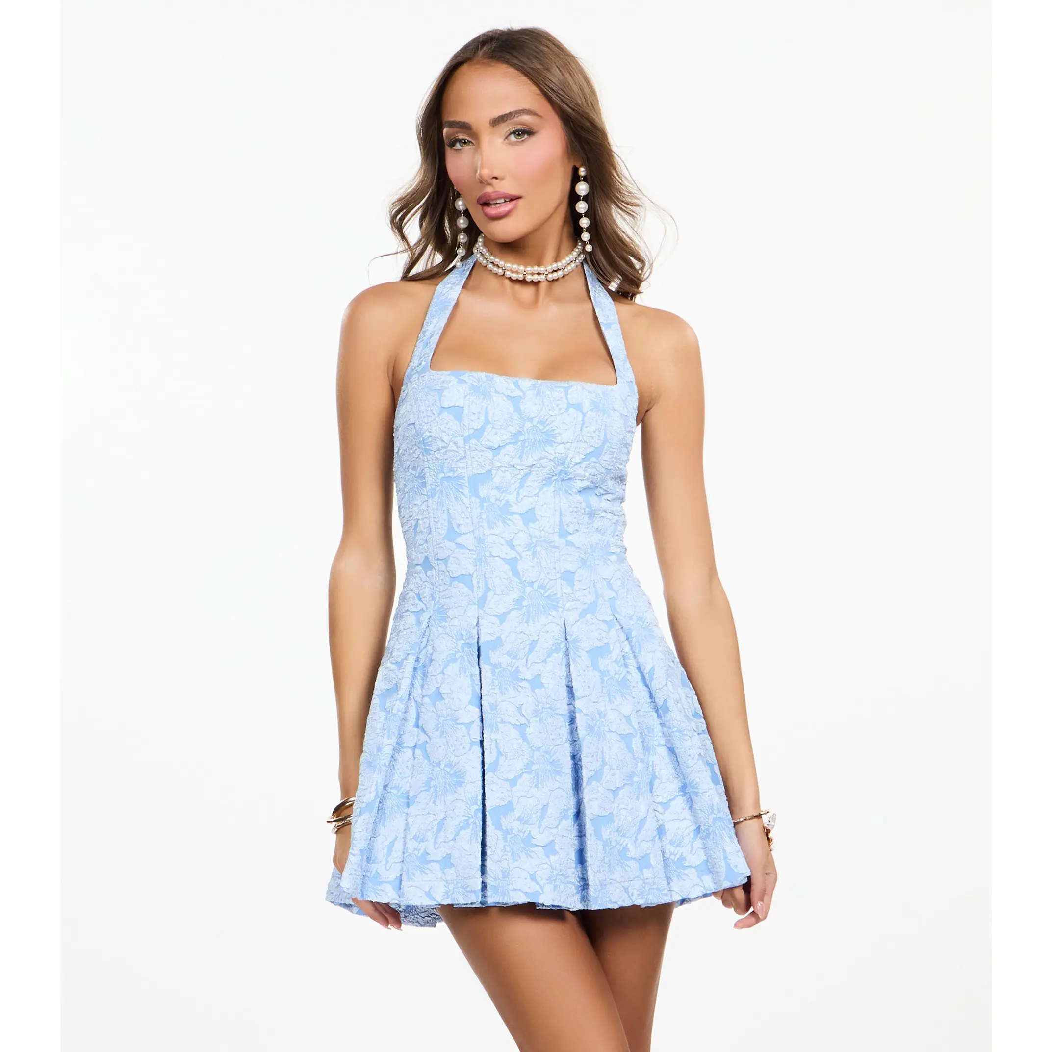 Party Plans Floral Jacquard Skater Dress