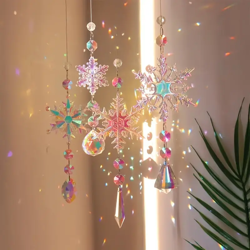 Elegant Magical Crystal Snowflake Decorations Set, Christmas Tree, Party Gift, Anniversary & Birthday Present, Colorful Glittering Winter Ornaments, Home Decor Ornament, Sparkling Appeal, Holiday Decor
