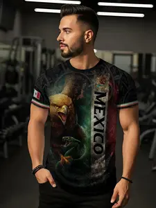 Mexico Flag Vibrant Eagle Serpent Vertical Stripe Heritage Pride Style Shirt, Fitted Long Sleeve Top, Sporty All Season Wear, Menswear