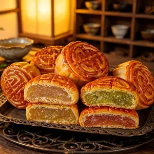 Fruit-Filled Mooncakes, Soft Pastry Snack, Ambient Dessert Packed with Real Fruit Flavor