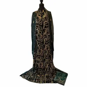 Midnight Gold Luxe Velvet 3-Piece Unstitched Dirac, Ideal for Wedding and Eid Celebrations