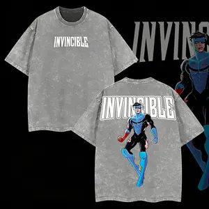 valentine shirts Superstyle Limited Blue Blood Mark Grayson Invincible War Comic Double Printed Oversize Lightweight Acid Washed Tee TV Series Graphic Tee T-Shirt