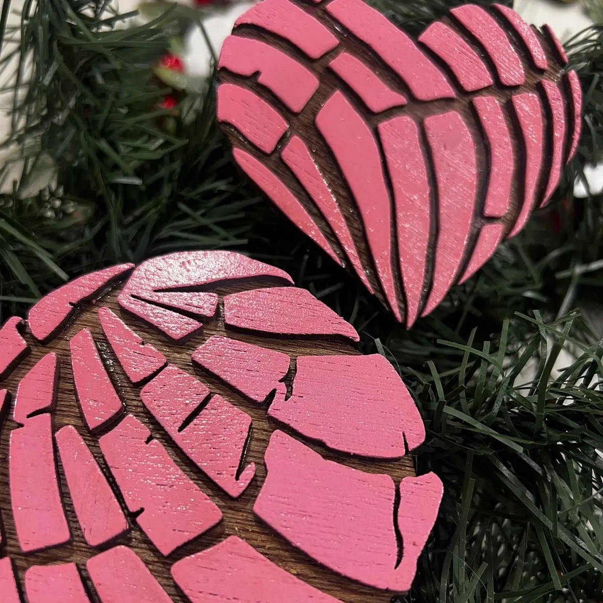 Hand-Painted Wooden Concha Ornament for Mexican-Themed Celebrations
