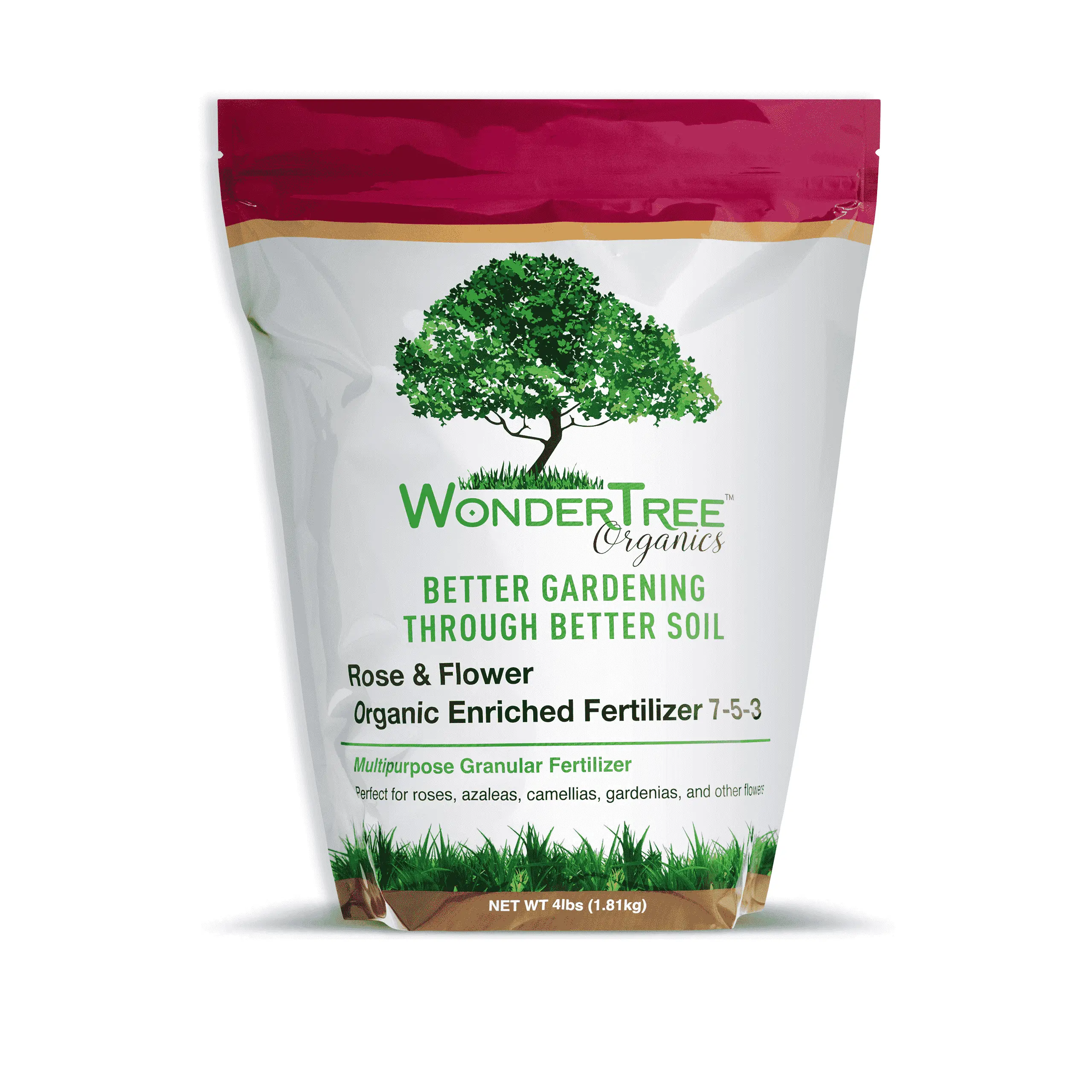 WonderTree Organics Rose & Flower Fertilizer 7-5-3 (4 lb) – Organic Plant Food, Bloom Booster Soil Enhancer, Granular Feed for Roses, Flowers, Indoor & Outdoor Garden Plants