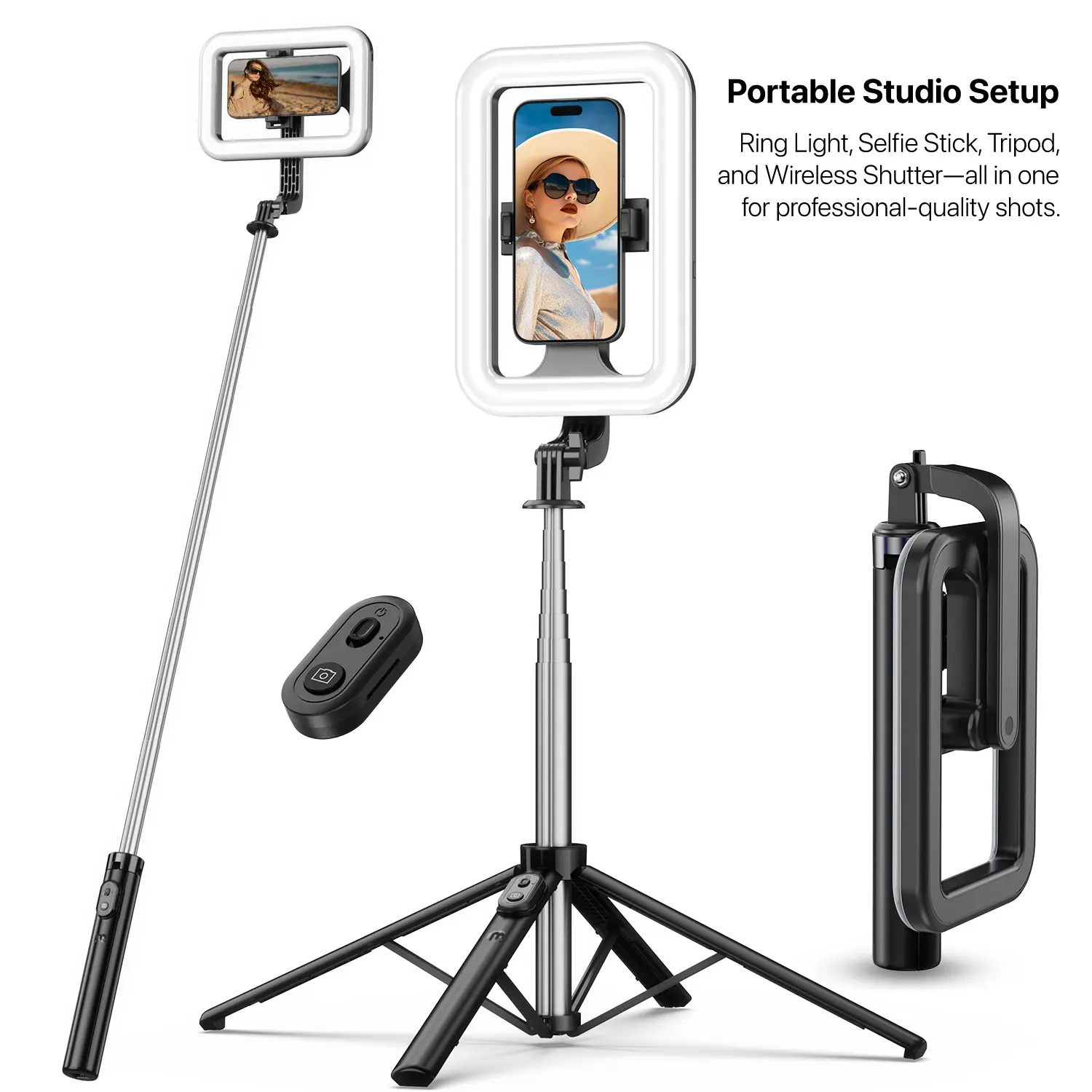 MyBat Pro 72" Smartphone Selfie Stick with Fill Light, Portable Mobile Phone Tripod, Wireless Remote for iPhone Camera Video Recording, Selfie Accessories, Portable Selfie Accessory