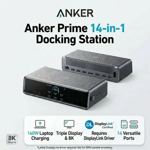 Anker Prime Docking Station (DL7400), 14-Port Triple Display with DisplayLink, 140W Max, Smart Display, Triple 4K 60Hz, Cooling Fan, for macOS and Windows (The Latest DisplayLink Driver Required)