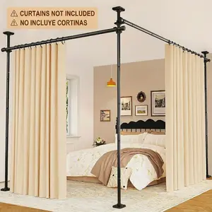 VANCASTLE Adjustable Room Divider Curtain Rod - No Drill Bedroom Separator Tension Curtain Frame, Free-Standing Space Divider for Room Separation - Height 4-10 Feet (1.2-3m), Width 28-114 Inches (71-290cm)