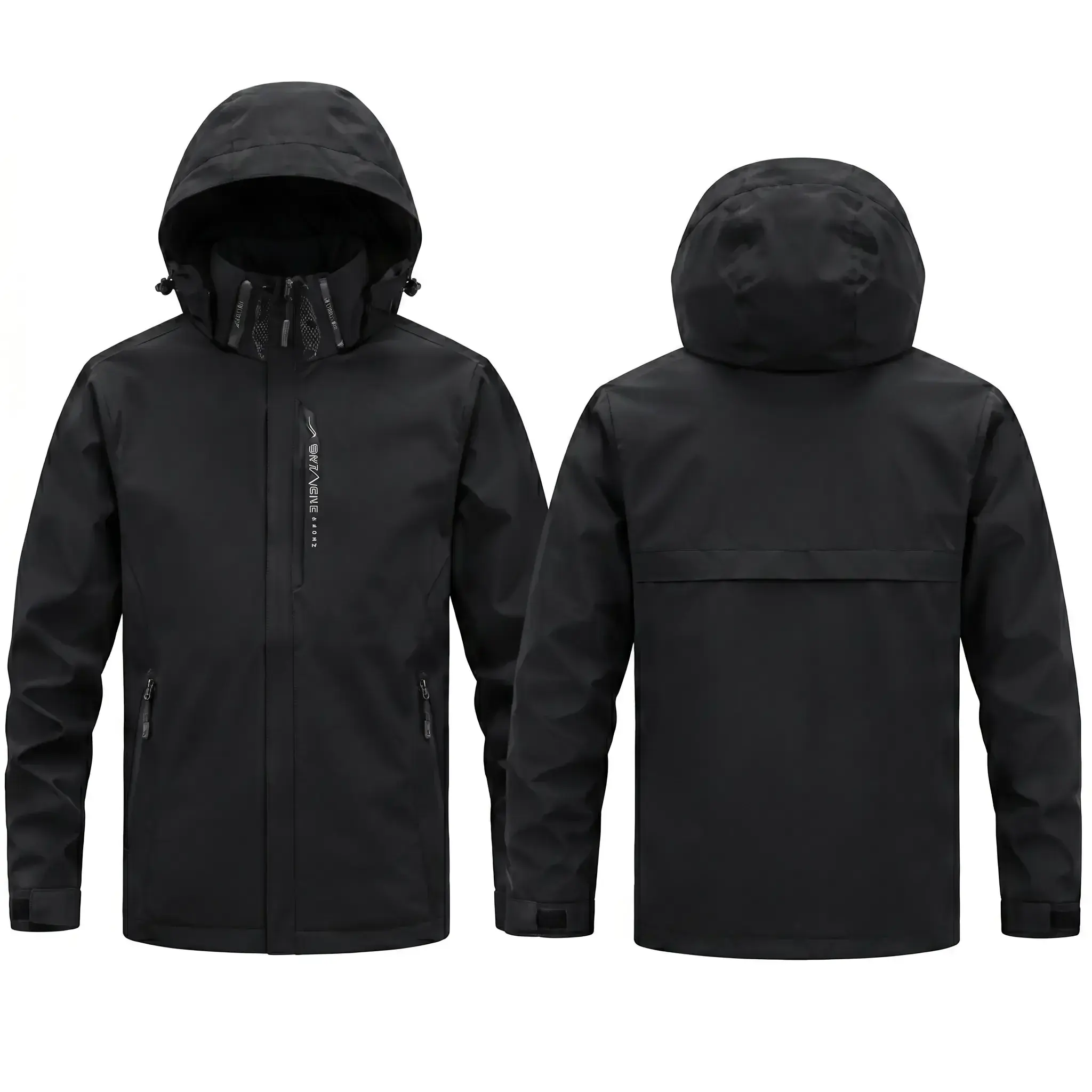 Men's Fitted Polyester Hooded Raincoat - Athletic Fitted Men's Lightweight Jackets, Waterproof Windproof Warm Zip-Up Windbreaker with Adjustable Drawstrings, Plain Solid Color, Multi-Pockets for Casual Outdoor Running