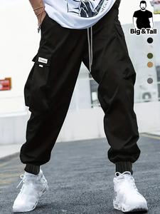 【plus size】 men's patched pocket cargo pants, regular fit casual solid color plus trousers for daily wear, fashion men's plus bottoms for all seasons, relaxed fit pants, pants for men, baggy cargo pants, casual streetwear pants