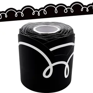 Black with White Squiggles Die-Cut Rolled Border Trim-50ft For Bulletin Boards, Walls, Desks, Windows, Doors, Lockers, Schools, Classrooms, Homeschool & Offices