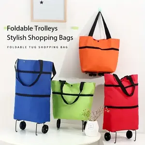 1PC Portable Folding Shopping Cart with Wheels - Lightweight Hand-Pulled Shopping Cart, Suitable for Home Use, Compact Design for Easy Storage, Durable Oxford Fabric, Ideal for Shopping and Daily Use, Space-Saving Design, Sturdy Handle Structure